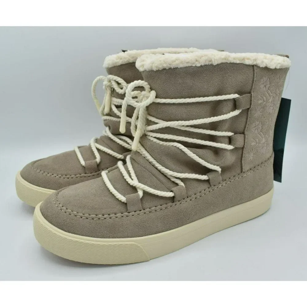Toms Womens Size 9.5 Alpine Desert Taupe Faux Shearling Water Resistant Boots